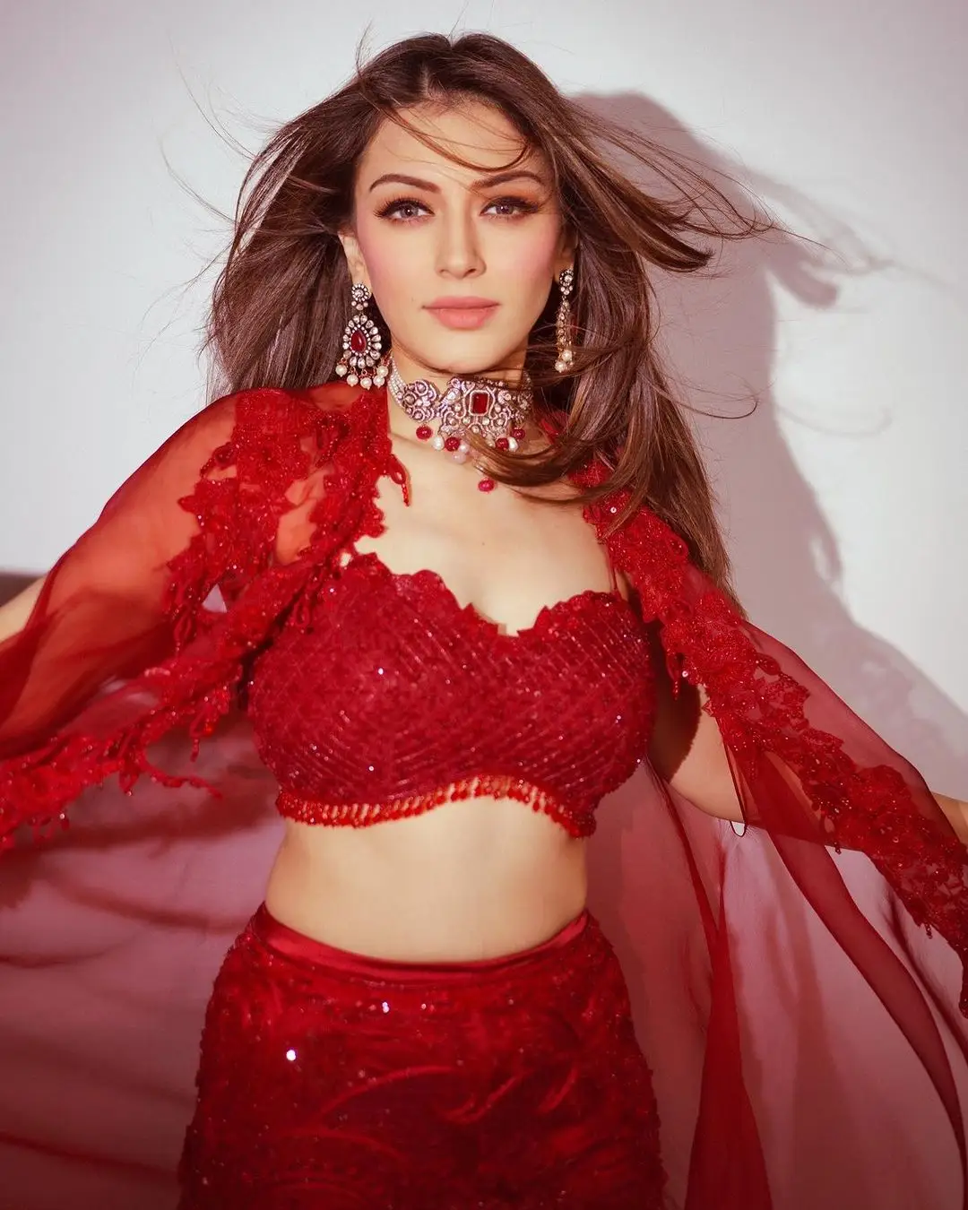 Indian Actress Hansika Motwani Photoshoot in Red Pant Choli